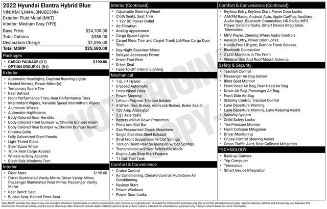 2022 Hyundai Elantra Hybrid Blue
