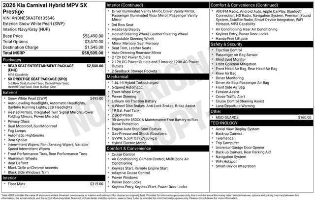 2026 Kia Carnival Hybrid SX Prestige