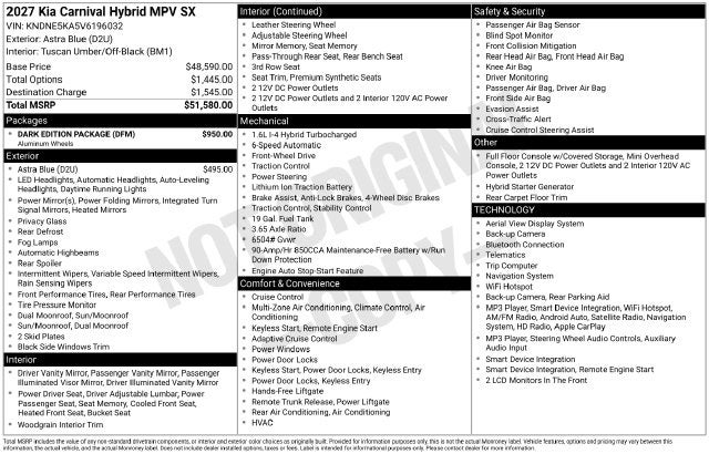 2027 Kia Carnival Hybrid SX