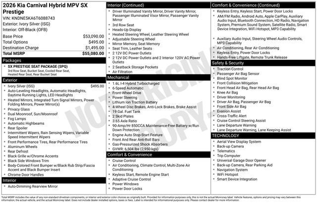 2026 Kia Carnival Hybrid SX Prestige